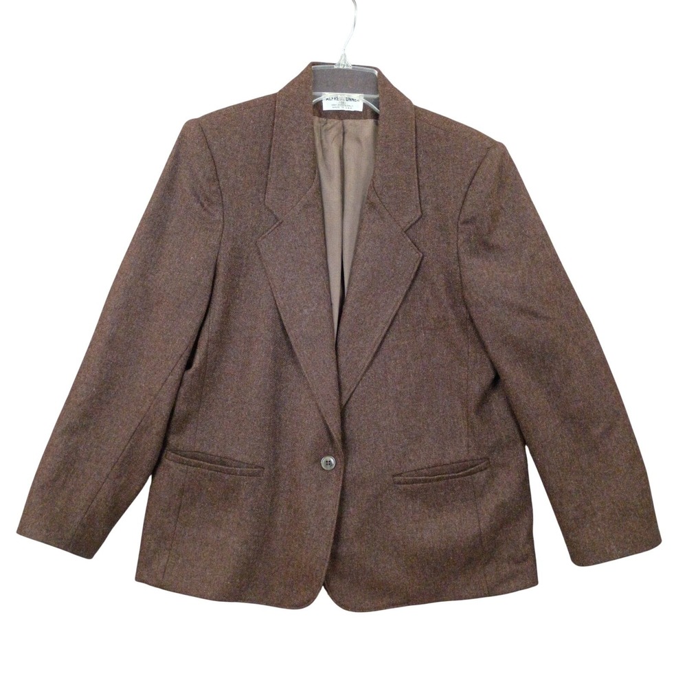 Alfred Dunner Womens Size 14 Vintage Wool Blazer Brown One Button Classic Jacket